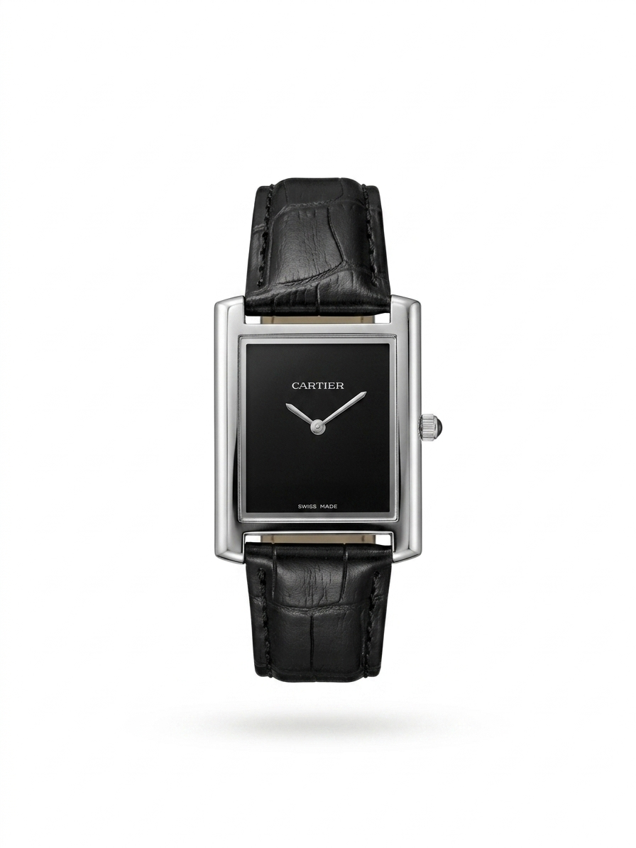Cartier Black Silver Tank Watch