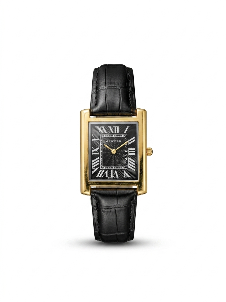 Cartier Golden/Black Strap Watch
